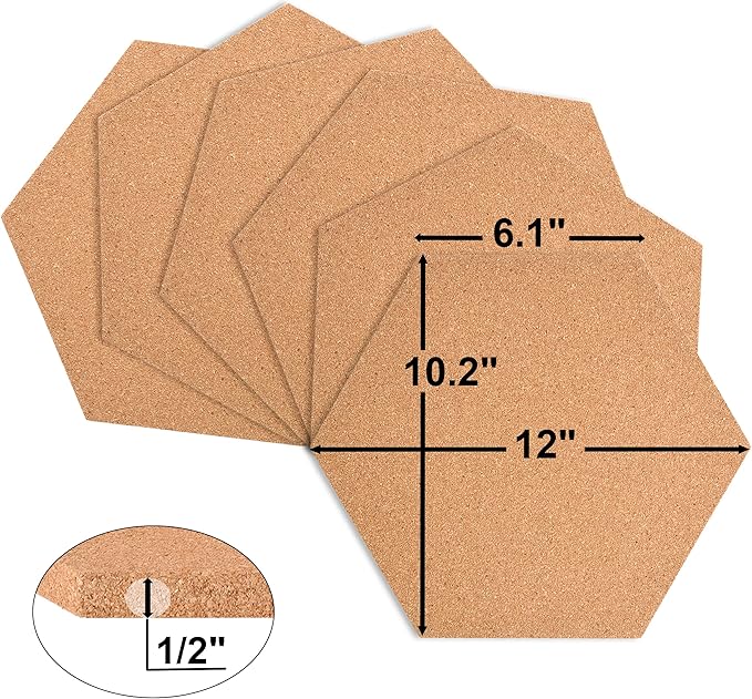 SUNGIFT Hexagon Cork Board Tiles Self Adhesive 6 Pack - Image 4
