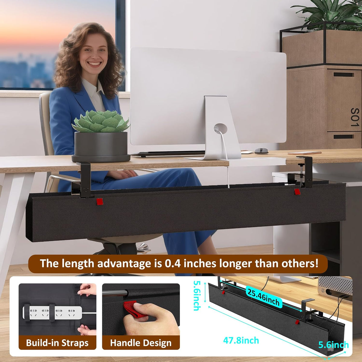 48" Gaming Under Desk Cable Management Tray, Black No Drill Cord Organiz...