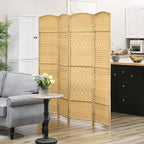 HOMCOM 4 Panel Room Divider, Hand-Woven Freestanding Wood Partition - Image 6