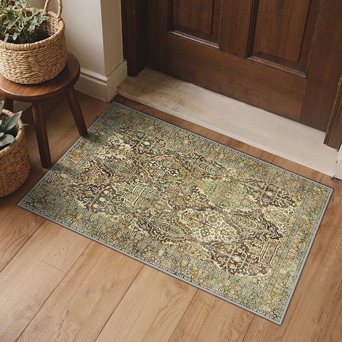 GENIMO Area Rug 2x3 Doormat, Machine Washable Low Pile Rugs, Small Retro - Image 3