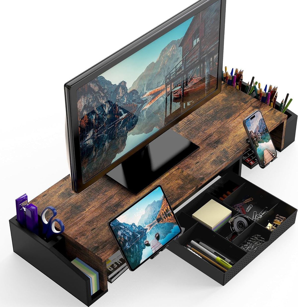 simple houseware desk dual monitor stand riser with, main product view