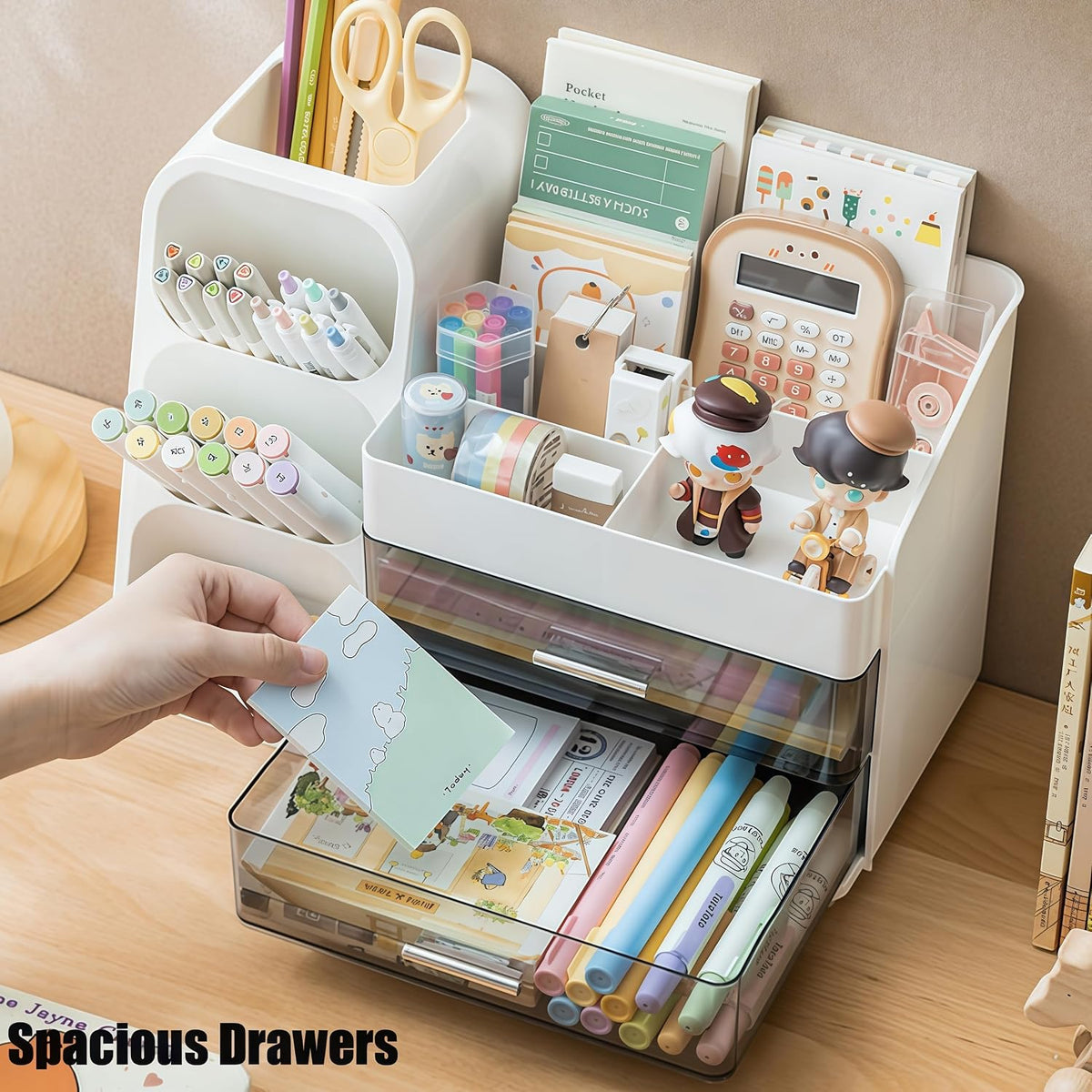 Desk Organizer with Pen Pencil Holder, Pen Organizer with 2 Drawers & 4 C...