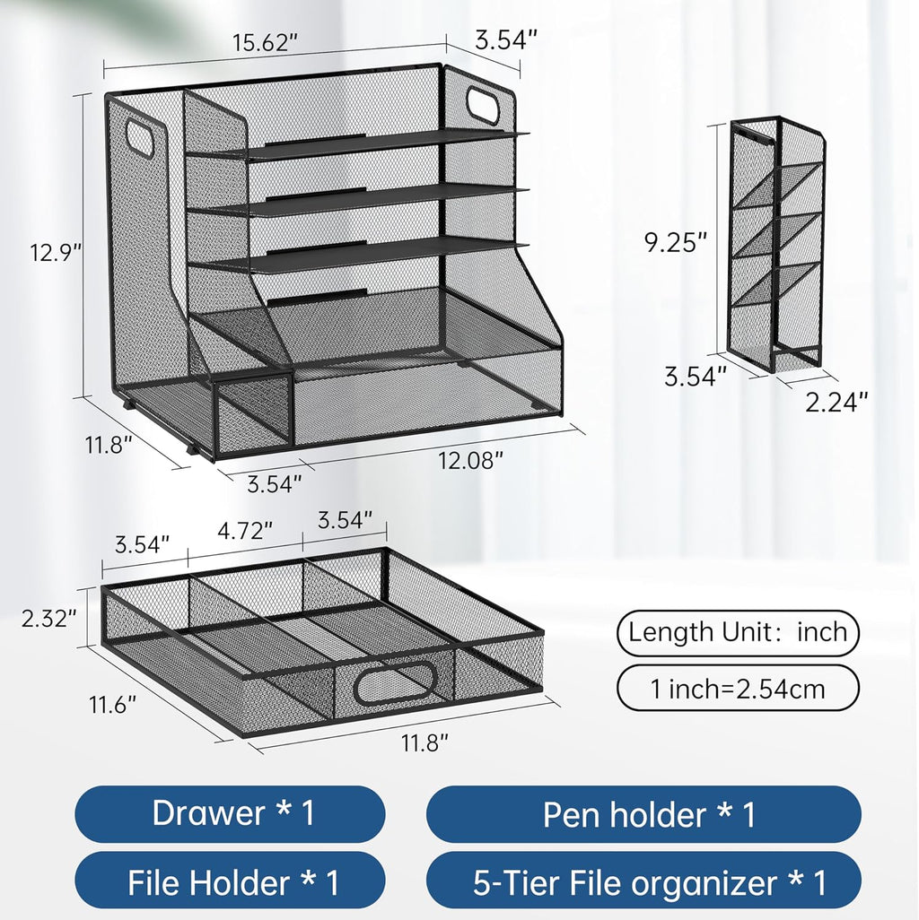 desk organizer with 5 tier file holder and, package contents