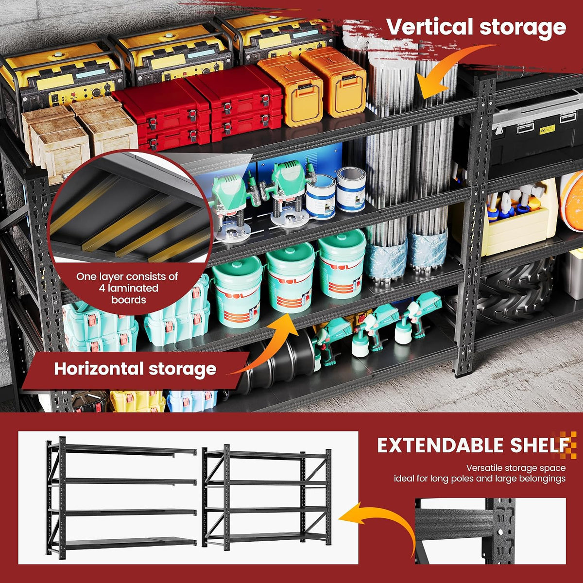 79" wide metal garage shelves, 7000lbs storage shelving, package contents