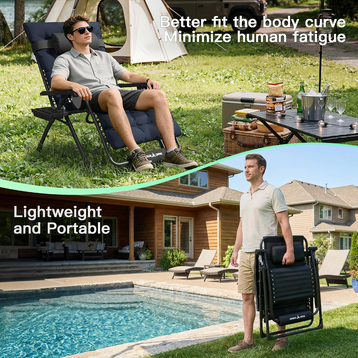 Oversized Zero Gravity Chair Folding Reclining Padded Patio Lounge Chairs