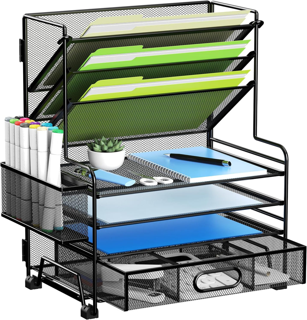 mindepot 4-tier paper organizer + 3-pocket file holder, main product view