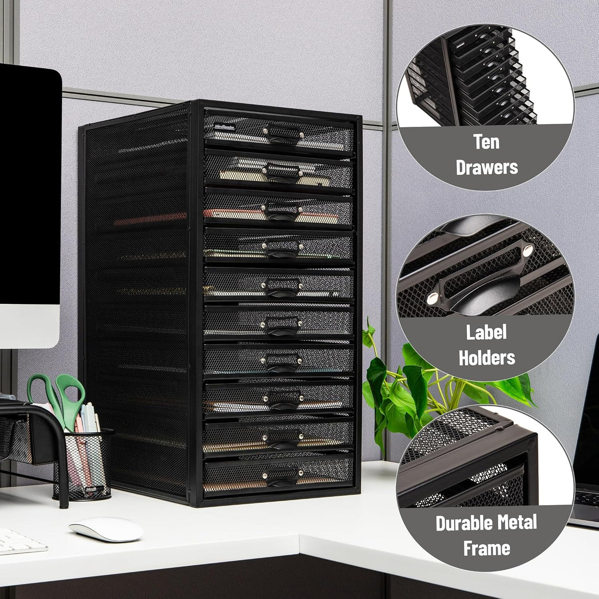 Mind Reader 10-Drawer Desk Organizer for Office Supplies, Crafts, Mail Sortin...