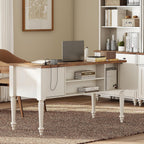 WAMPAT Home Office Furniture Set, 56" Executive Desk with Charging Station, 2-in-1 Cabinet with Glass Doors, Wood Computer Desk with File Cabinet Storage, Open Shelf, White