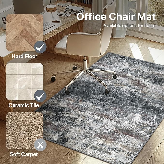 Office Chair Mat for Hardwood Tile Floor, Abstract 48"X 72" Desk Mats for - Image 3