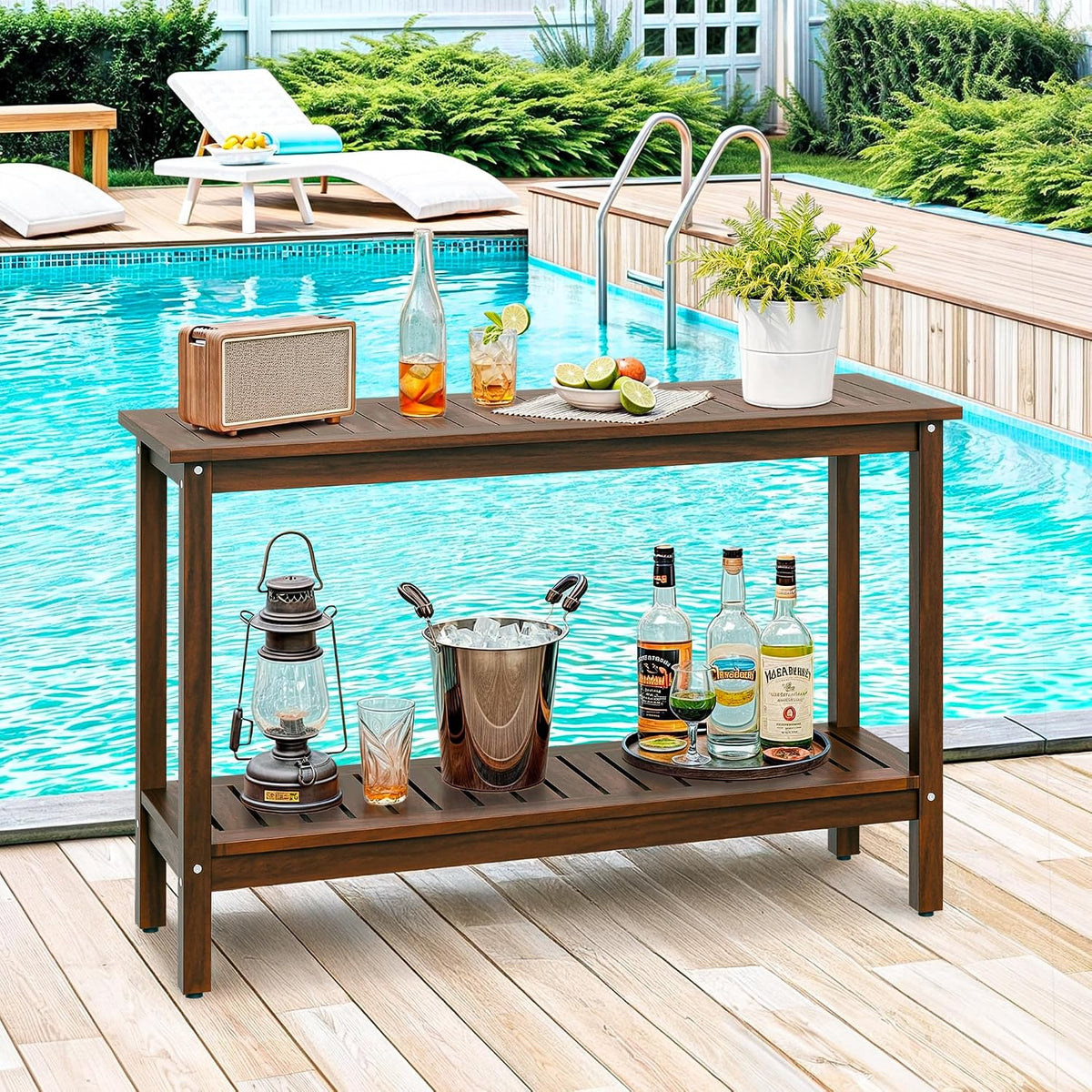 SUPER DEAL All-Weather Patio Bar Table Entry Console Table, 2-Shelf 48 inch S...