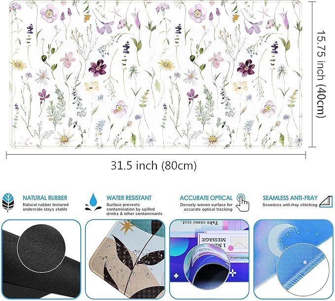 Cute Flower Mouse Pad Aesthetic Desk Mat Plants Large Extended Gaming Mousepad - Image 3