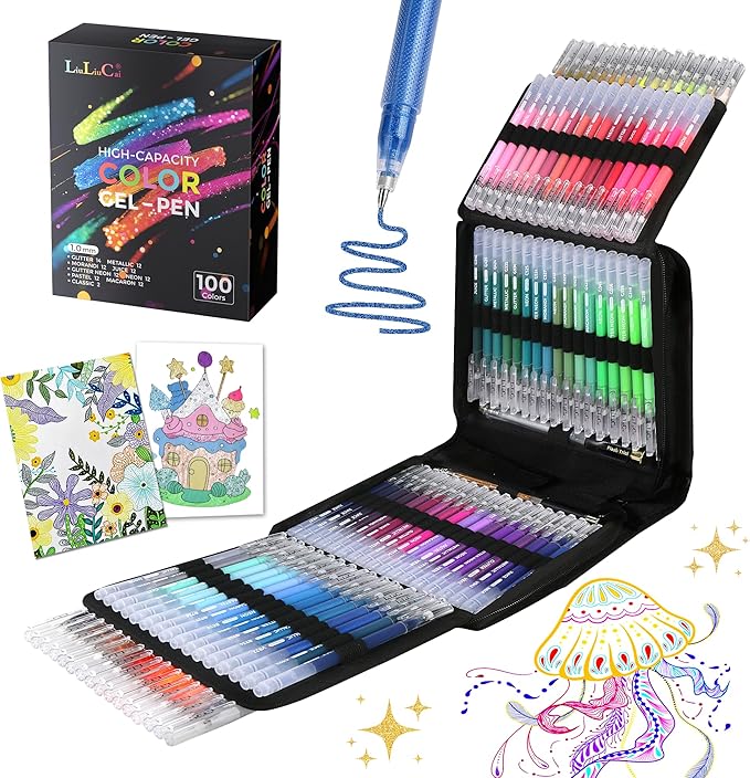 LIULIUCAI Gel Pens for Adult Coloring Book, 100 Colors Large Capacity Metallic by LIULIUCAI