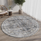 Rugcomf Round Rug 4ft Washable Circle Rug Non Slip Low Pile Boho Small Circular
