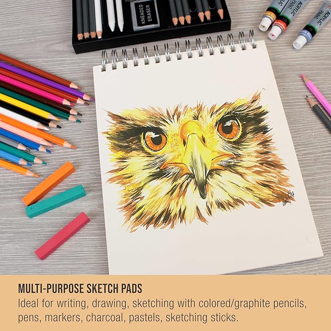 U.S. Art Supply 8"x10" Top Spiral Bound Sketch Book, 2 Pack, 100 Sheets Each - Image 5