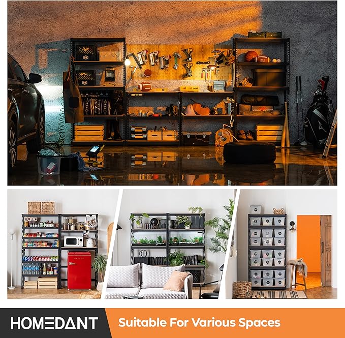 HOMEDANT 35.9" W 5 Tier Heavy Duty Garage Shelving Adjustable Metal Rack - Image 9