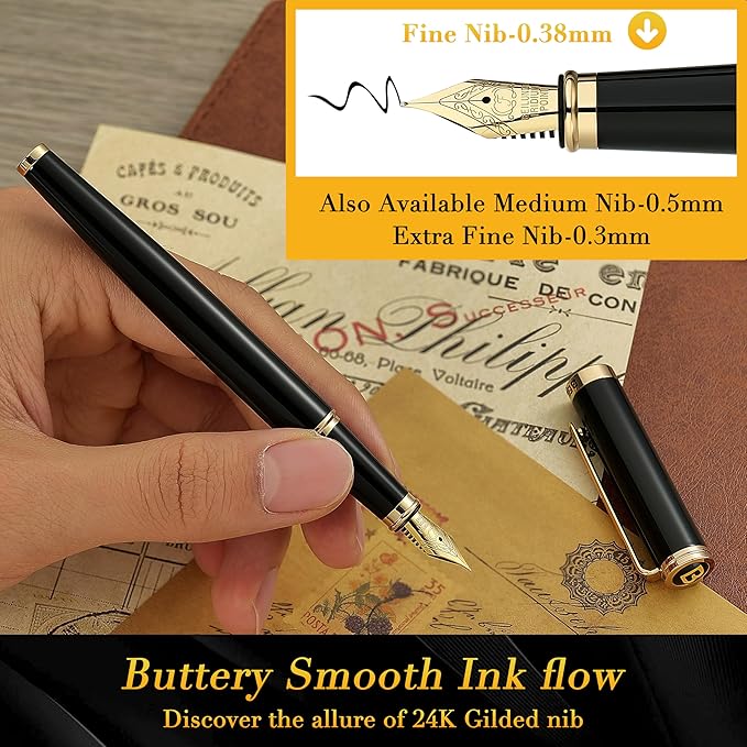 BEILUNER Black Fountain Pen, Stunning Luxury Pens - Image 4