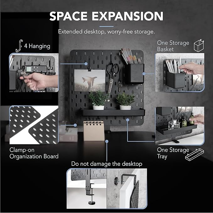 EHO Clamp-On Desk Pegboard, 13.5 x 14 inch Privacy Divider, Desk Partition Panel - Image 3