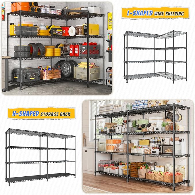 REIBII 72.8" W Storage Shelves Load 1500LBS, 4 Tier Metal Shelving Unit Wire - Image 6