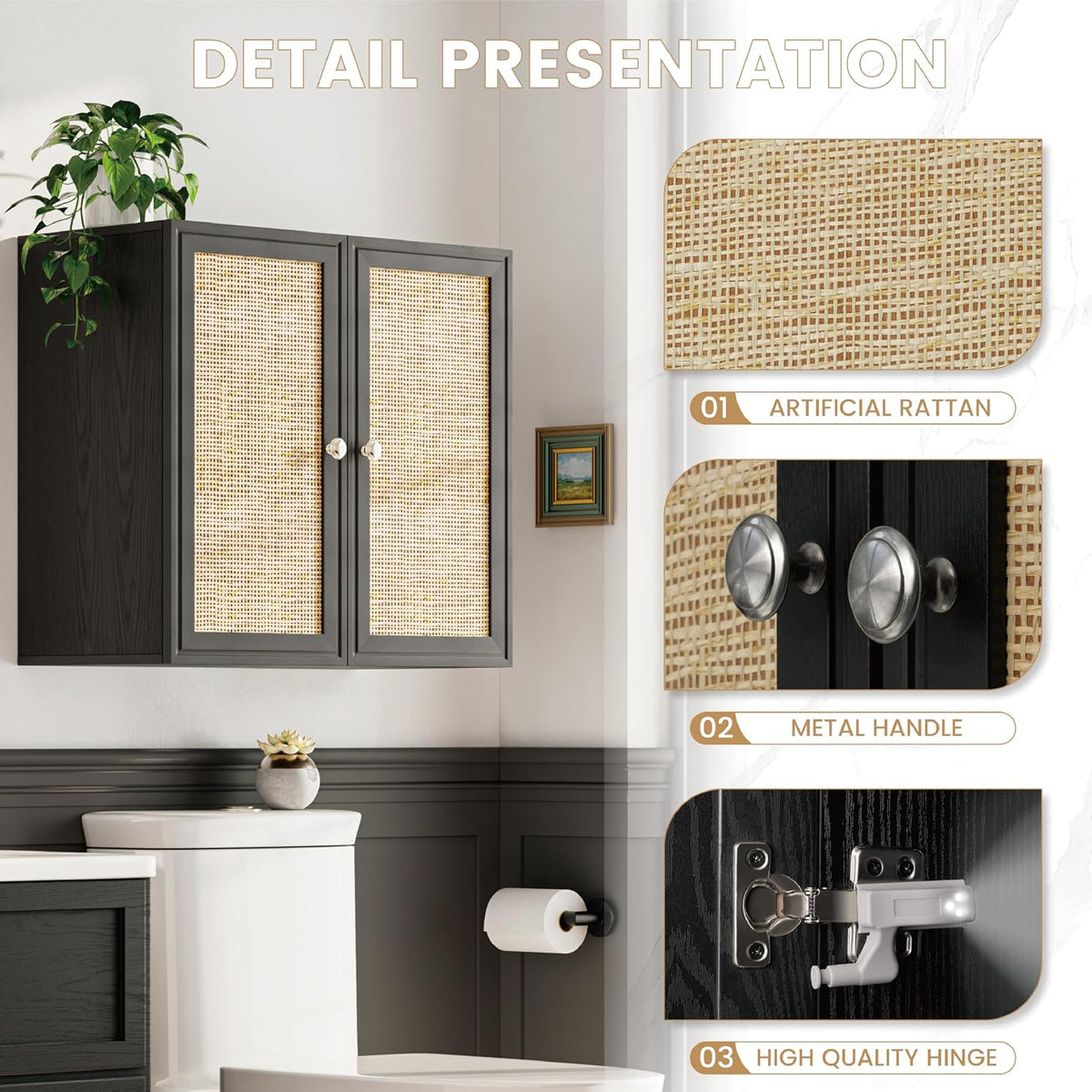 furnaza 48" w rattan wall cabinets for laundry, side view