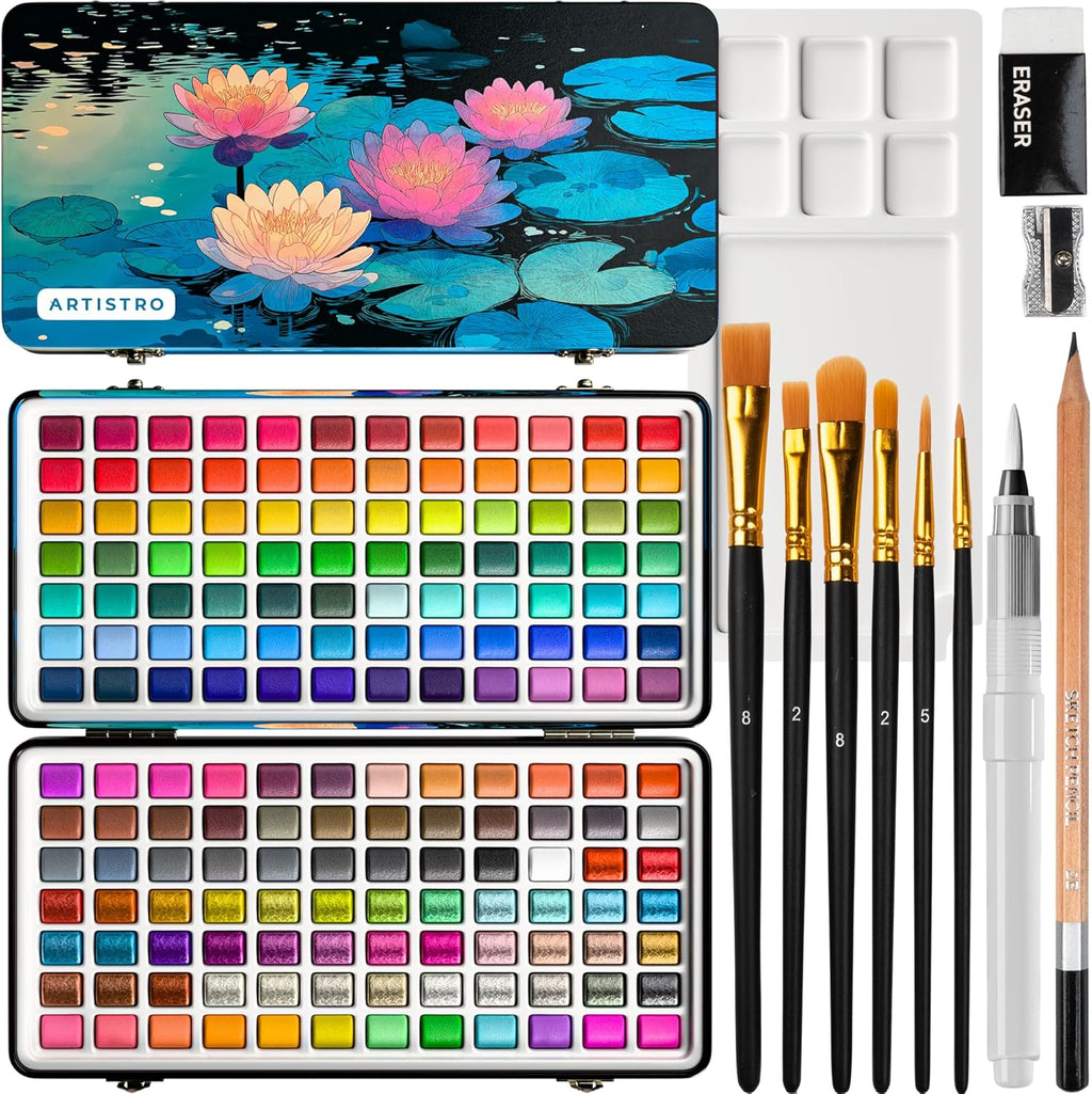 artistro watercolor paint set with palette & brush, main product view