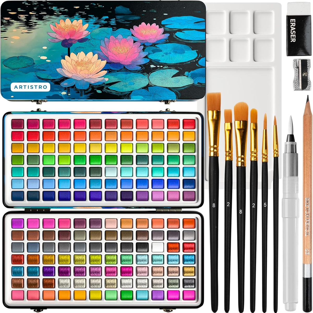 artistro watercolor paint set with palette & brush, main product view