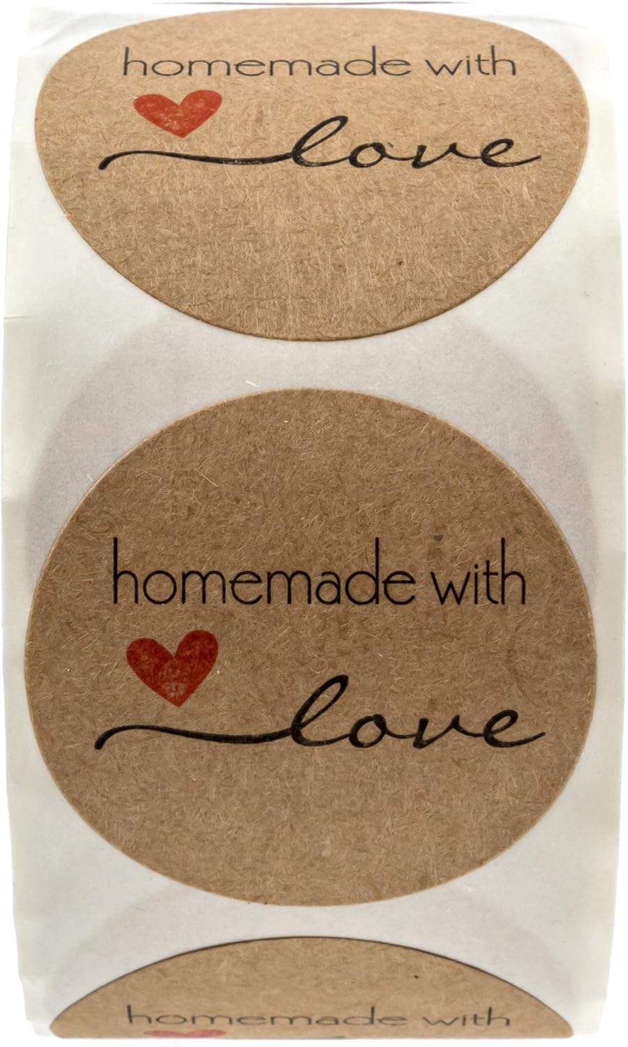 1.5" Round Natural Brown Kraft Homemade with Love Stickers / 500 Brown Kraft Labels Roll/Made in The USA