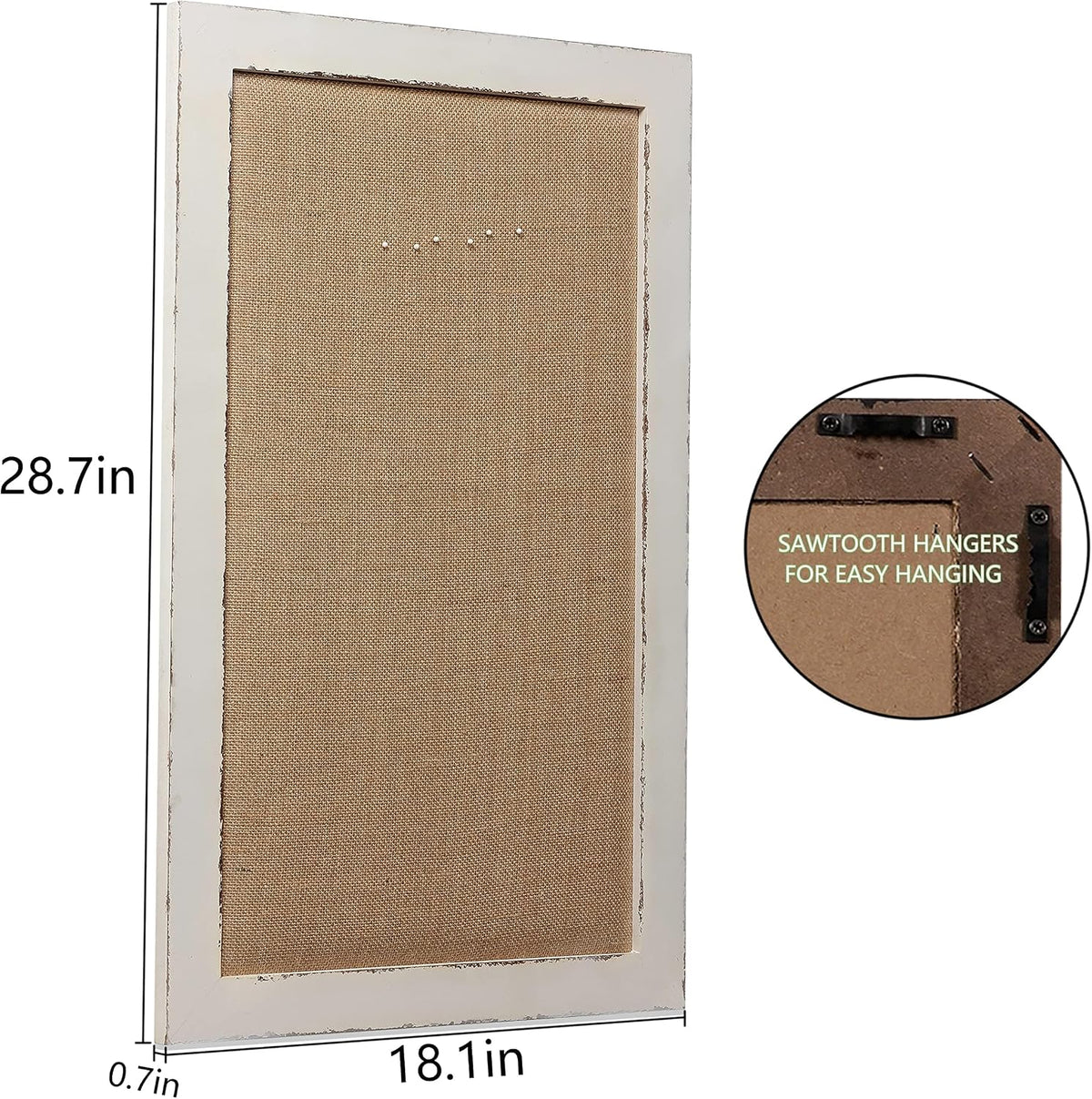 SOFE 18x29 White Linen Bulletin Board, Farmhouse Wood Frame Decor