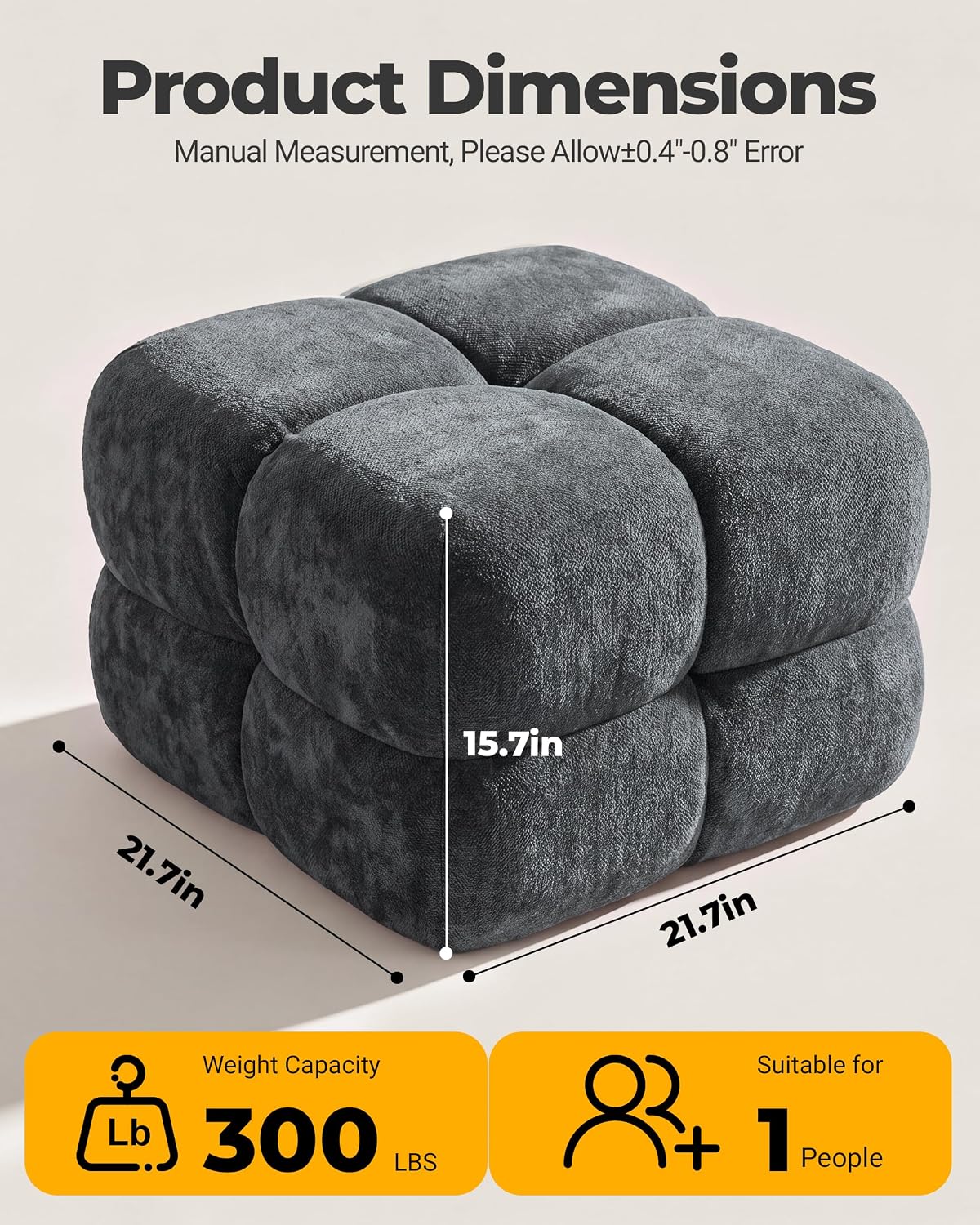 Bubble Chenille Ottoman, Foot Rest Stool for Couch, Grey