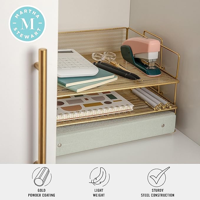 Martha Stewart Ryder 3 Tier Desk Letter Tray Organizer, Stackable Steel Mesh - Image 3