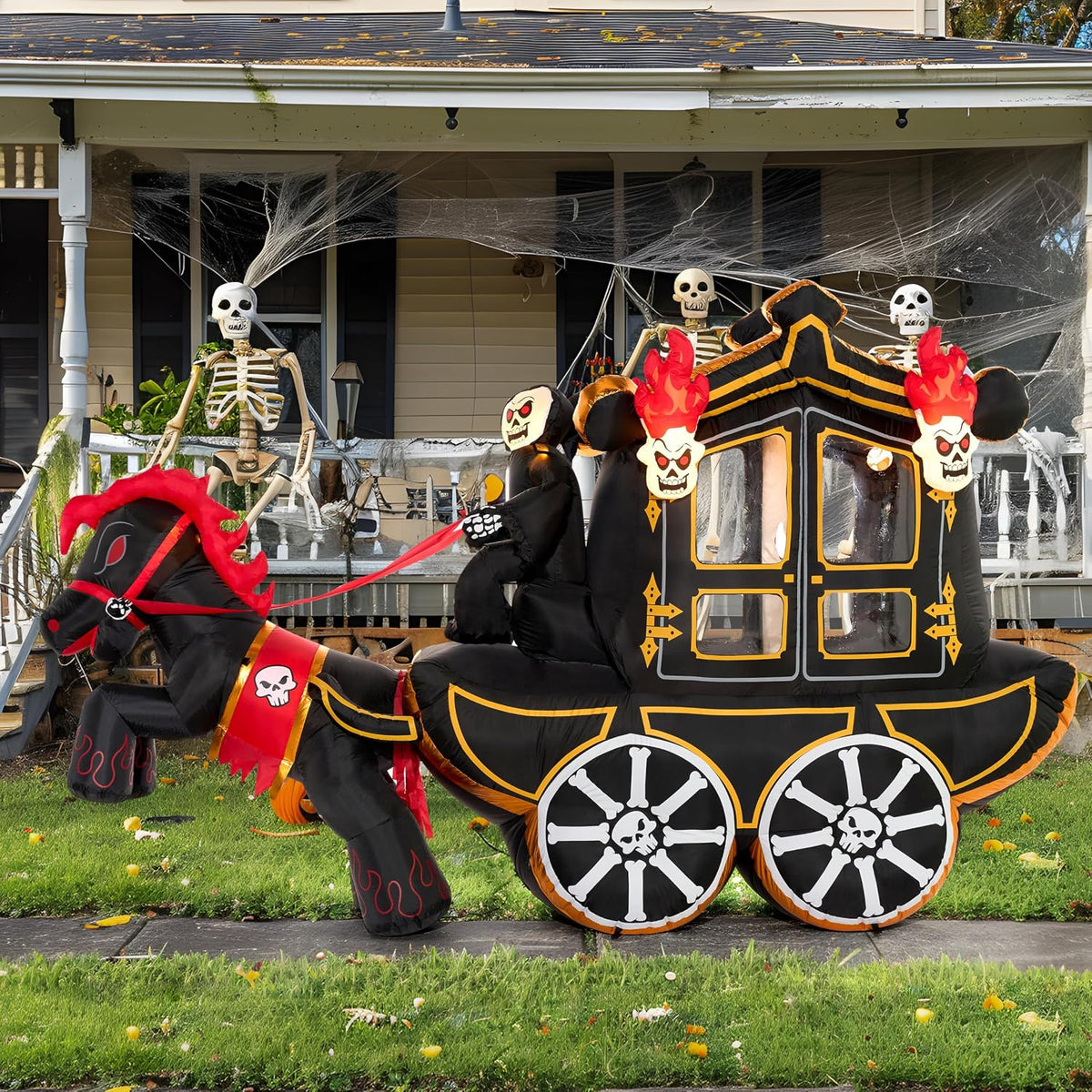 Joiedomi 10 Ft Long Halloween Inflatables Carriage Outdoor Decorations with H...