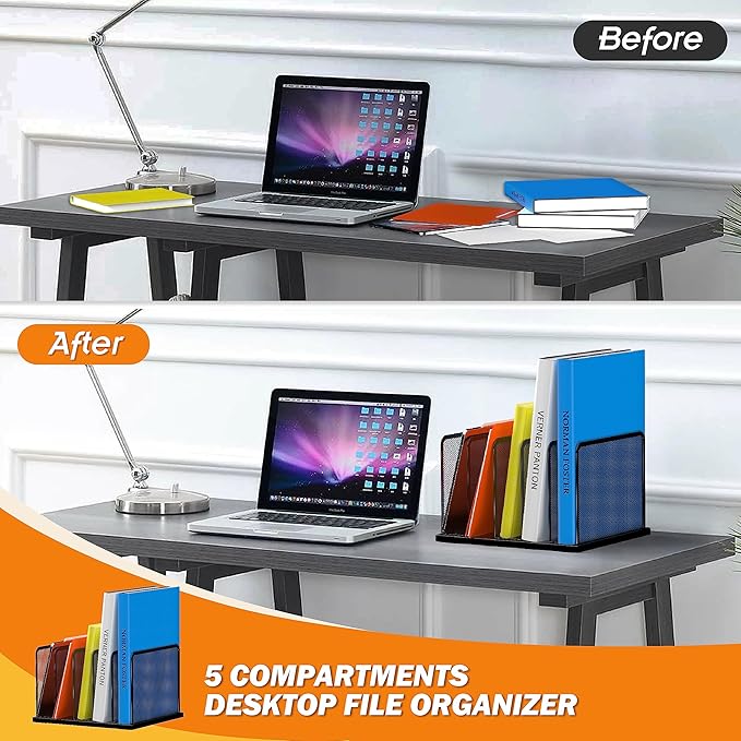 Kuntine.B Desk File Organizer 5 Sections Upright Mesh Desktop Organizer File - Image 4