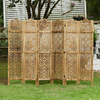 68.9Inch Folding Room Divider, 6 Panels Wood Carved Privacy Screens, Free - Image 6