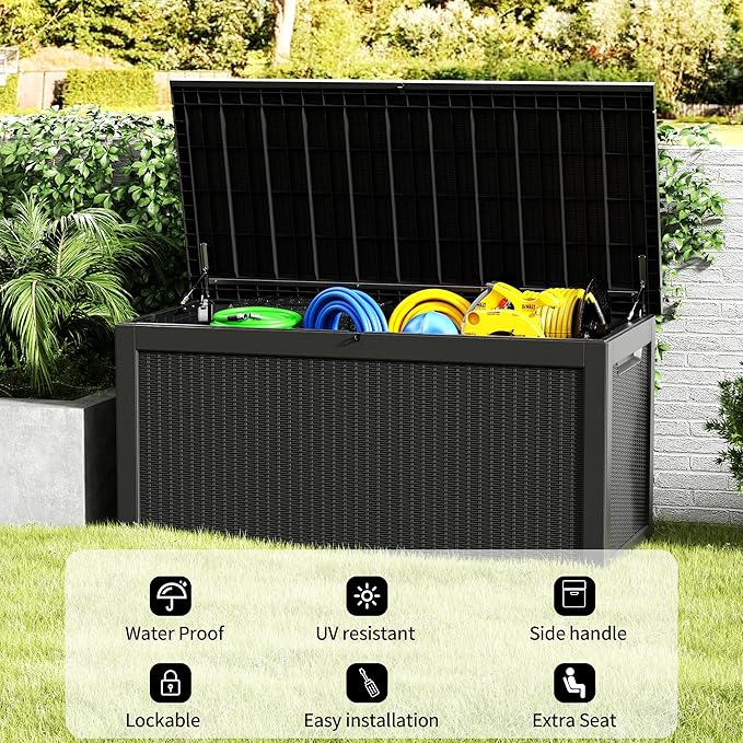 Decksplore 320 Gallon Outdoor Storage Box Waterproof Lockable Resin Deck Box - Image 6
