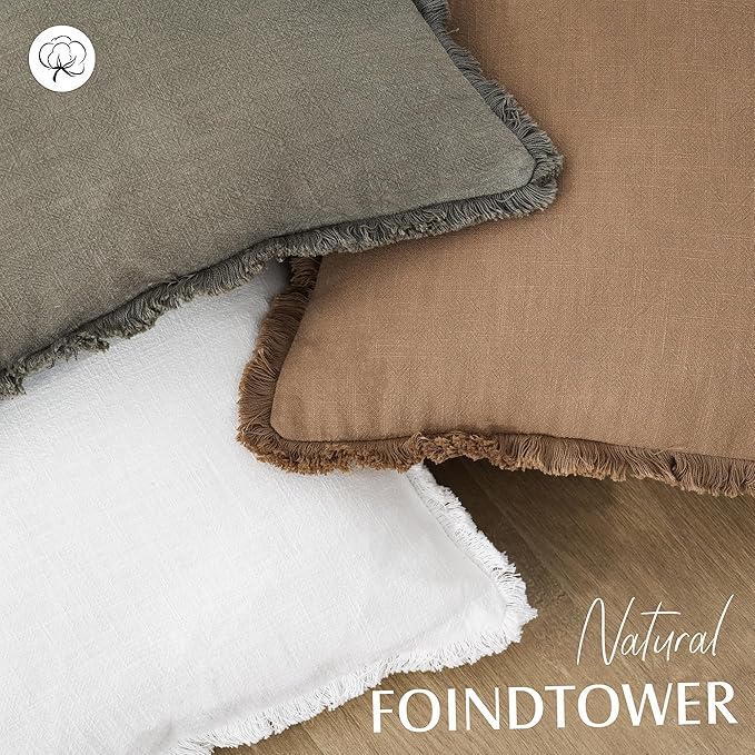 Foindtower Set of 2 Decorative Linen Fringe Throw Pillow Covers Cozy Boho - Image 4