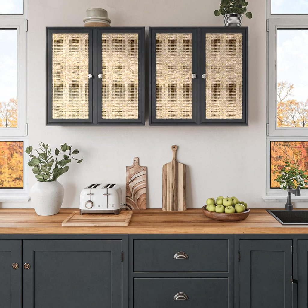 furnaza 48" w rattan wall cabinets for laundry showing dimensions