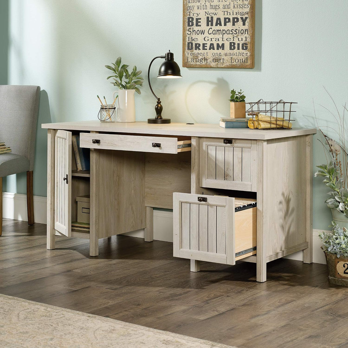 Sauder Costa Computer Desk with Storage Drawers, Home Office Desk, in Chalked...