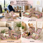 ridhi strawberry pink block print desk organizer pen, side view