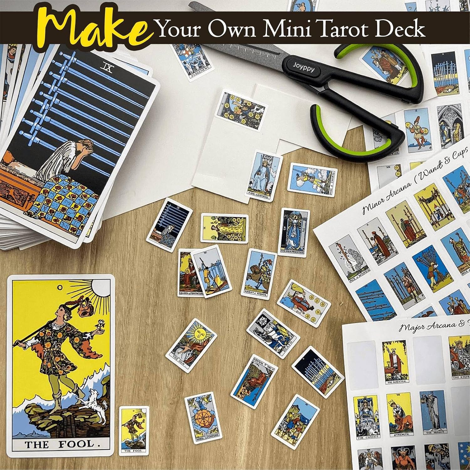 Joyppy Mini Tarot Stickers for Journaling – 1008 PCS Rider Waite Tarot Card Sticker Set,1.25" x 0.78", Waterproof Glossy Vinyl for Planner, Scrapbooking & DIY Crafts, Includes 4 Cheat Sheets