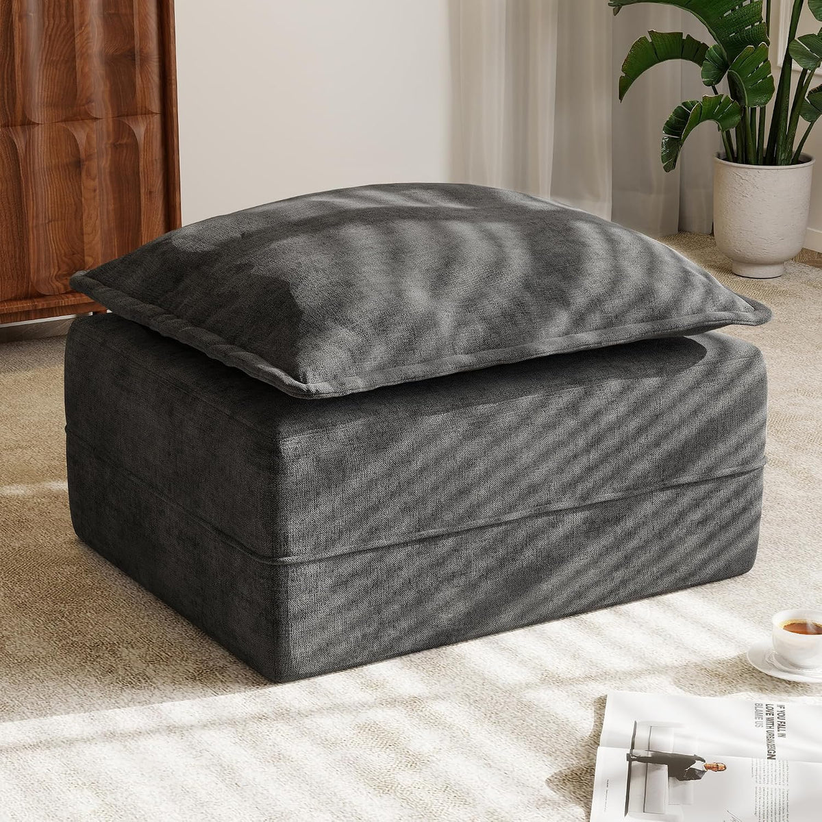 Hobestluk Cloud Memory Foam Ottoman Boneless Footrest for Couch Dark Grey