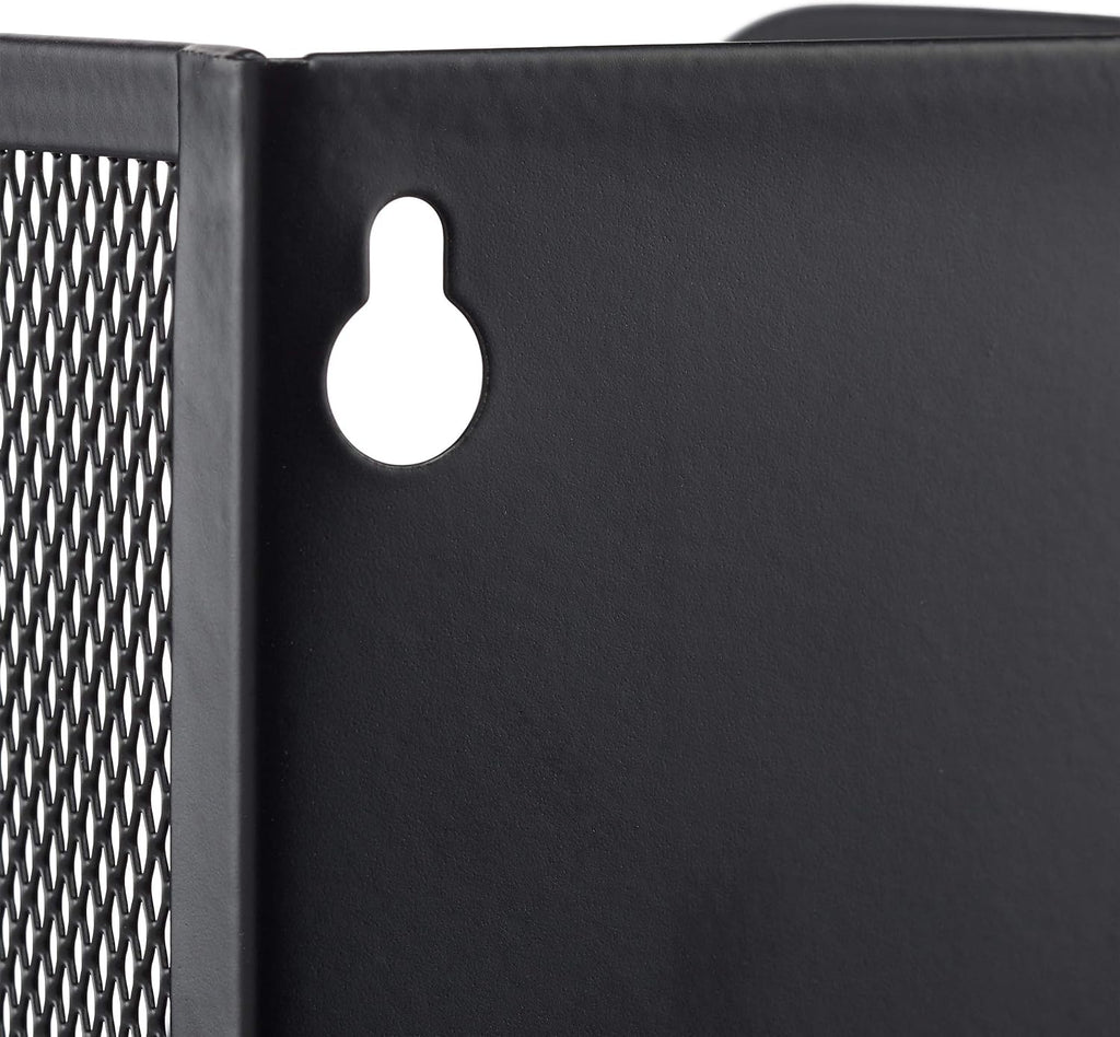 Relaxdays Stand Metal Mesh Upright Lever Arch File A4 to C4, Archive Box, Eyelets For Wall Mounting, Document Holder, Metal, Black, 31.5 x 7.2 x 25 cm