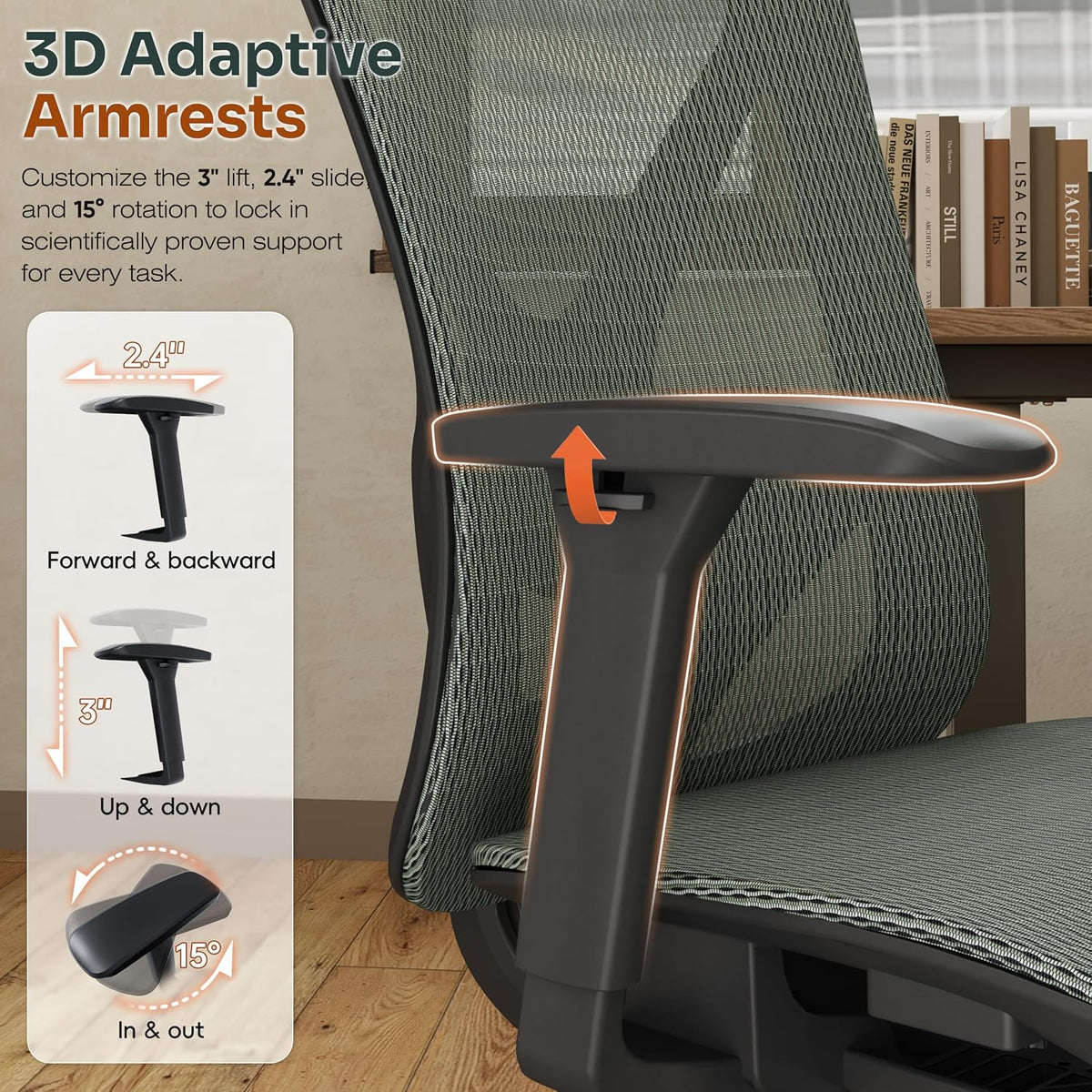 GABRYLLY Ergonomic Office Chair with Adjustable Lumbar Support, 3D Armrests &...