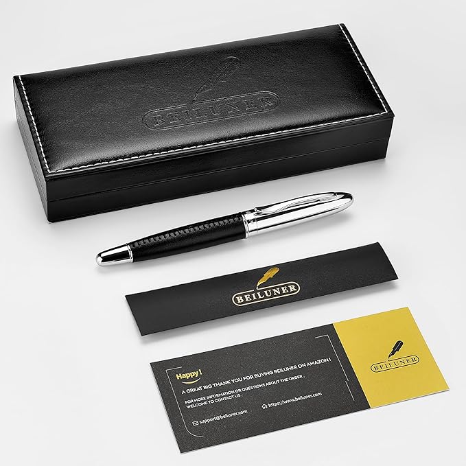 BEILUNER 318 Luxury Leather Pen, Hand-Stitched Premium Leather, Chrome-Plated - Image 8