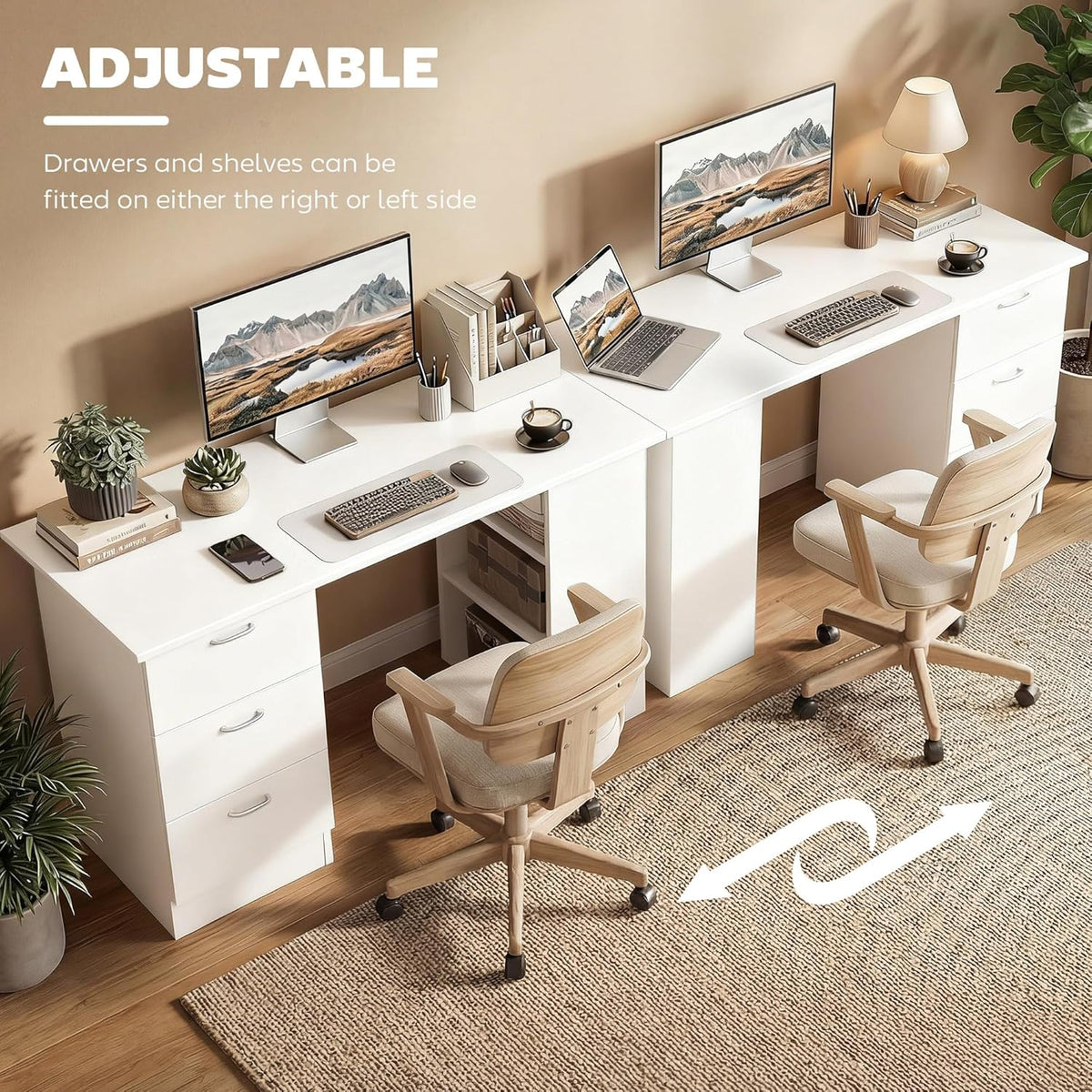 HOMCOM 47" Computer Desk with Drawers for Home Office, White