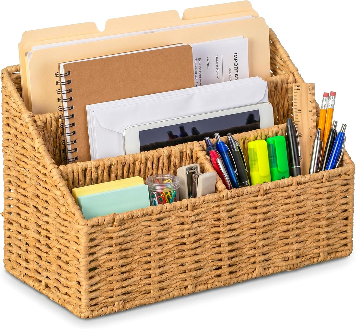 WICKERWISE Handwoven Paper Rope Desktop Organizer for Mail & Files, Natural