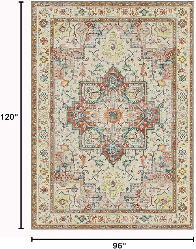GENIMO 8x10 Area Rugs for Living Room, Machine Washable Non Slip Vintage Retro - Image 2