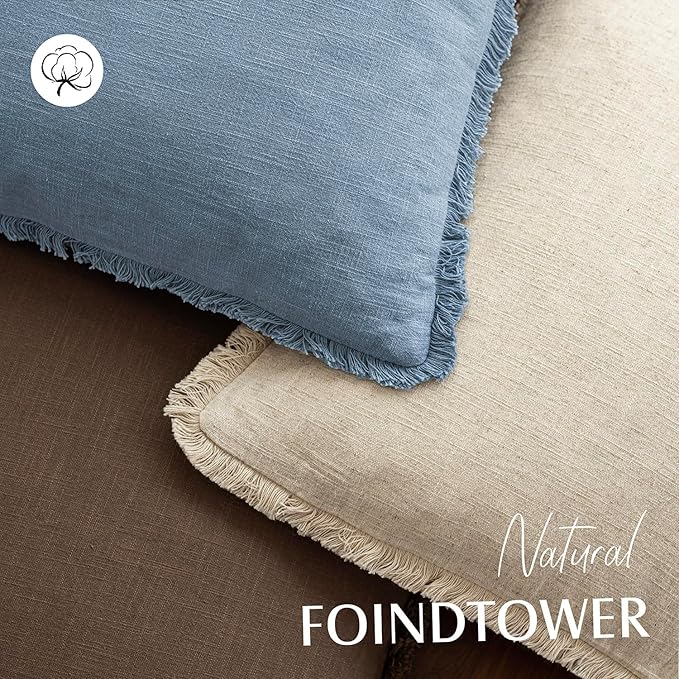 Foindtower Set of 2 Decorative Linen Fringe Throw Pillow Covers Cozy Boho - Image 4