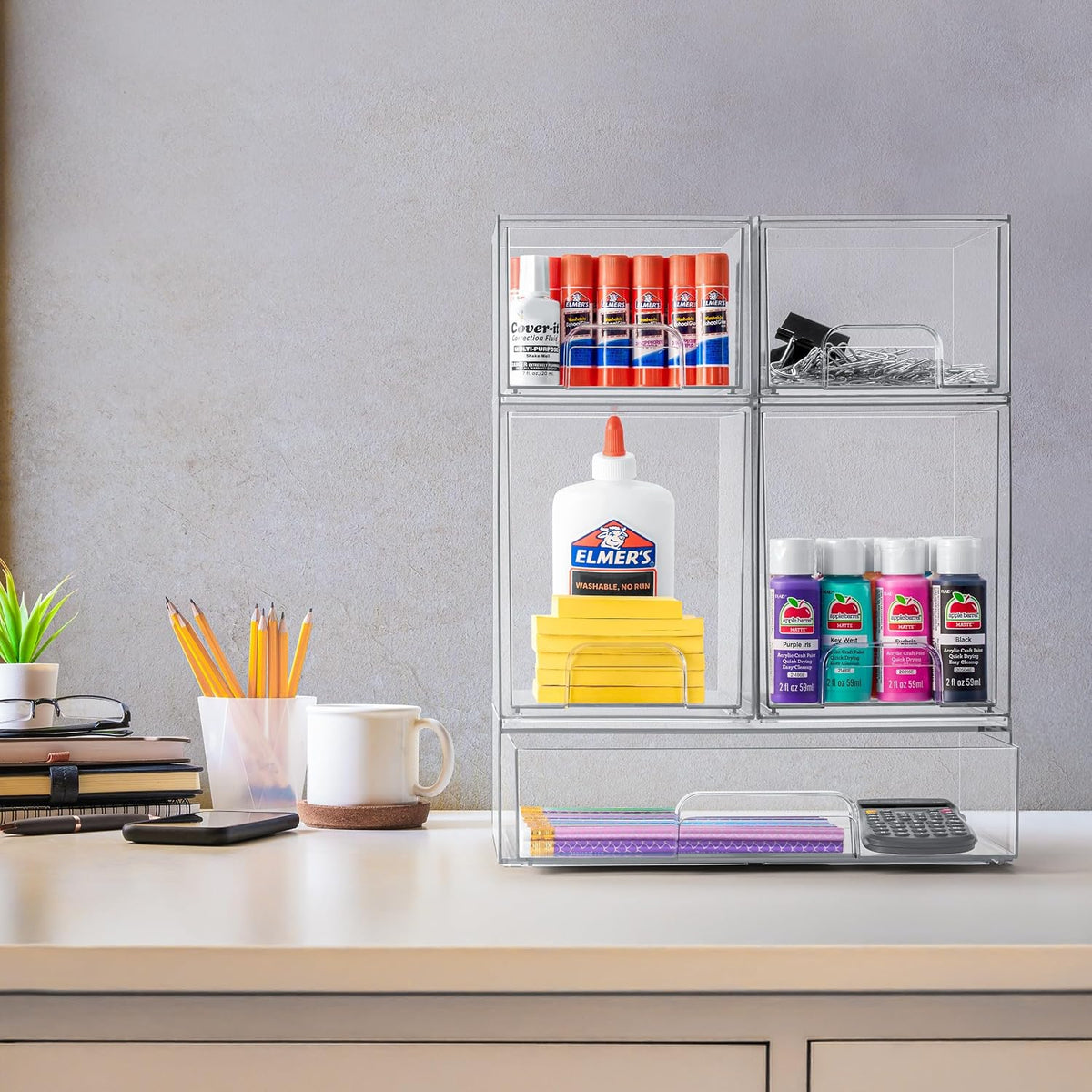 Sorbus Clear Stackable Storage Drawers (5 Pack, Complete Set)