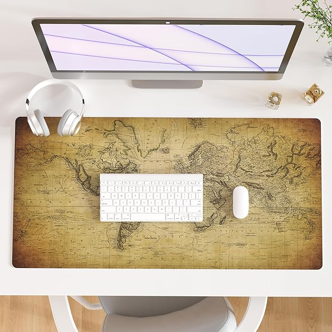 QIYI Large Desk Pad, Vintage Mouse Pad Desktop Decor, Waterproof PU Leather by QIYI