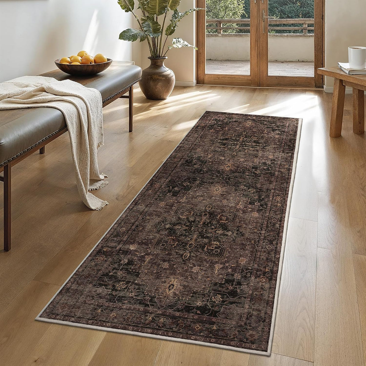 GENIMO 3x5 Washable Small Area Rug for Bedroom, Non Slip, Dark Brown