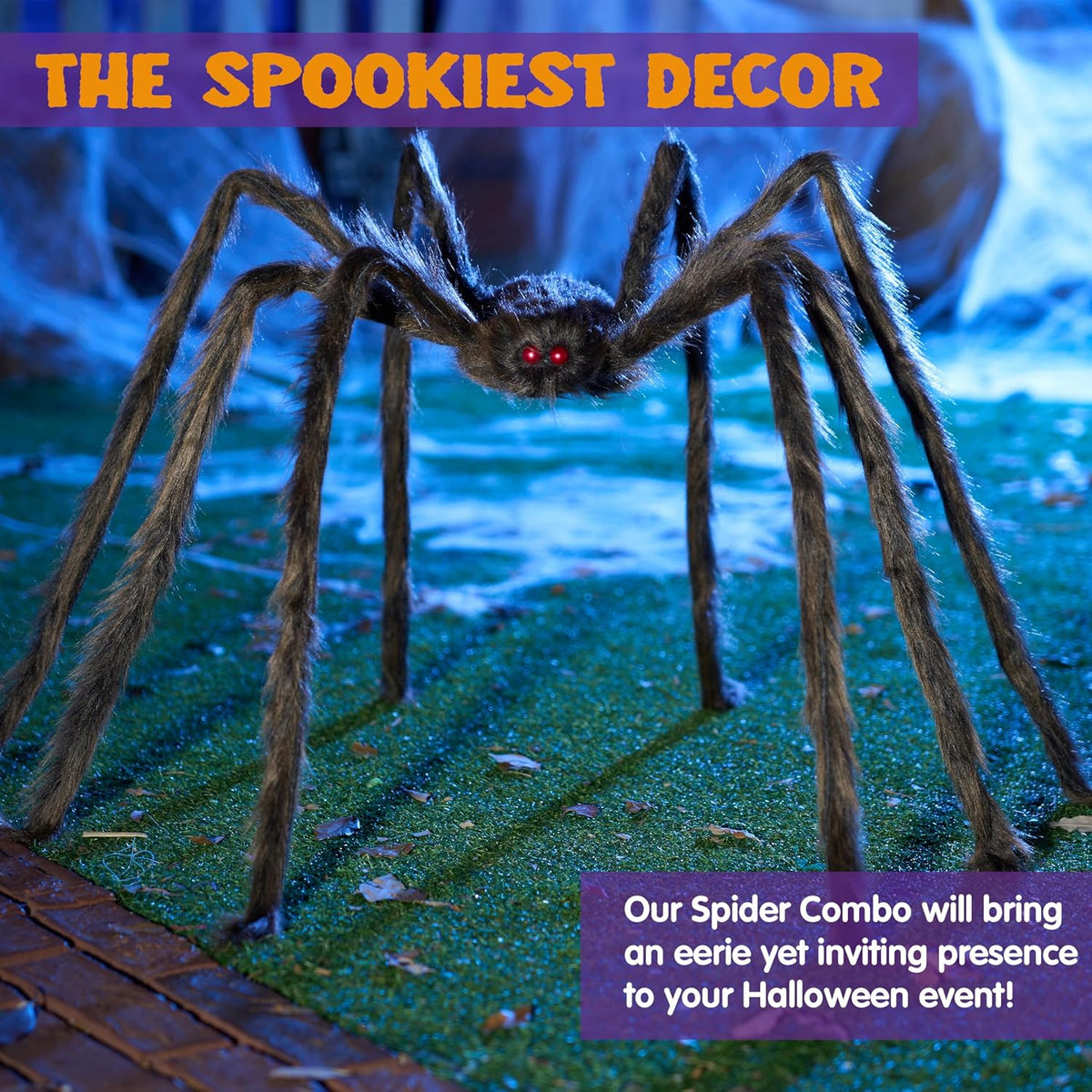 JOYIN 2 Pack 5 Ft Halloween Outdoor Decorations Hairy Brown Spider, Scary Fak...